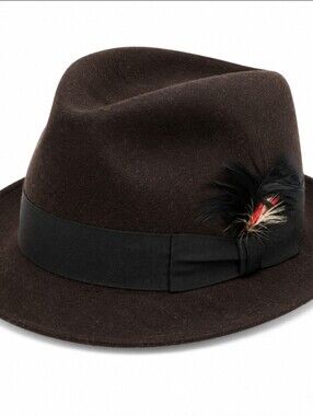 Bailey Wool Fedora Hat 7 1/8 Brown Feather Made in USA Vintage Style